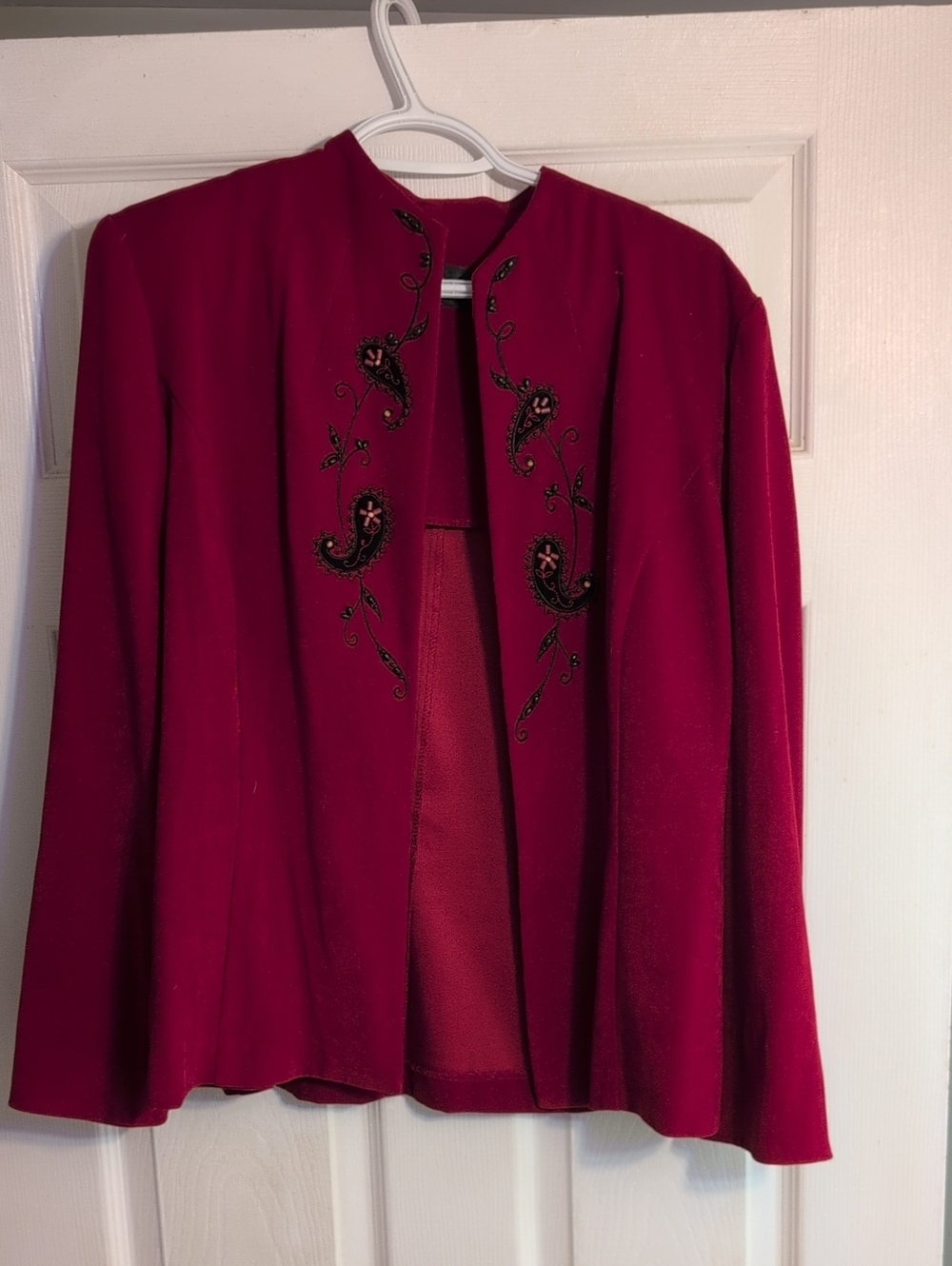 Studio I Raspberry Red Embroidered Open-Front Jacket